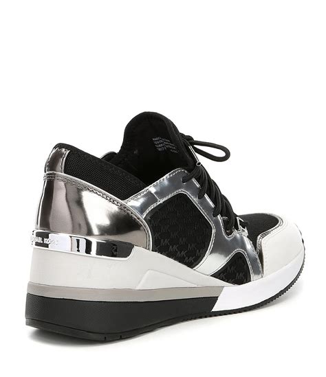 michael kors black sneakers silver heel|Michael Kors black leather sneakers.